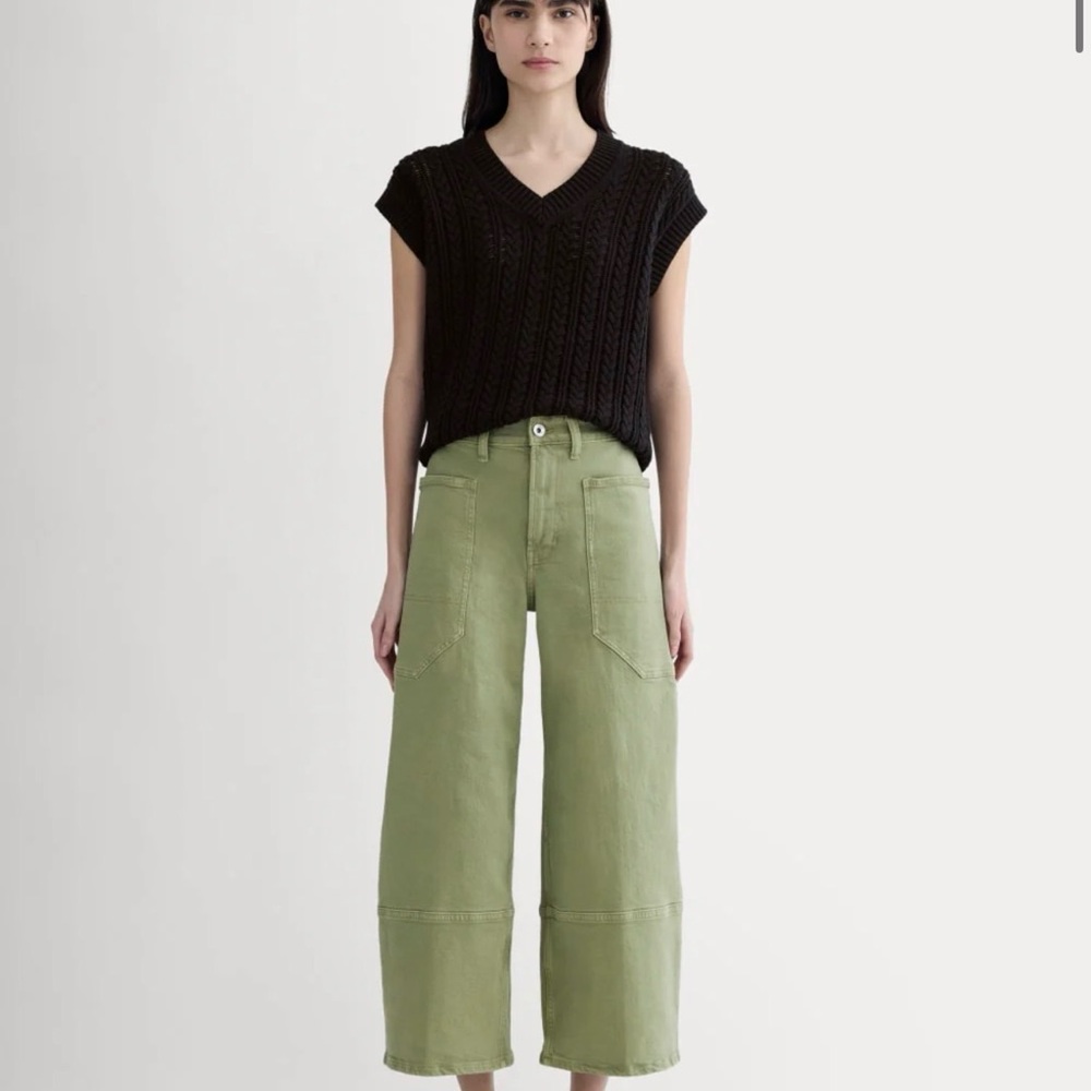 Everlane Oil Green Way-High Gardener Wide Leg Cropped Jean, size 26R